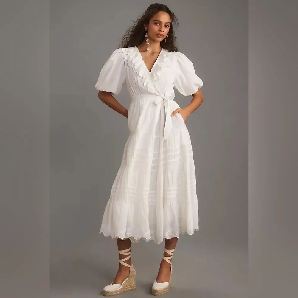 Anthropologie Love the Label XL NWT Short-Sleeve Ruffled Tiered Wrap Maxi Dress